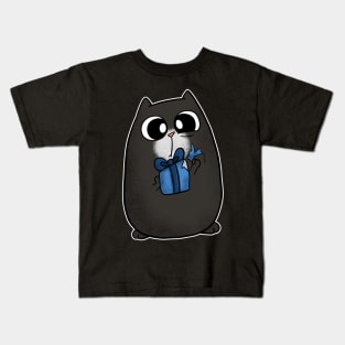 Christmas Cat with Gift Present Kids T-Shirt